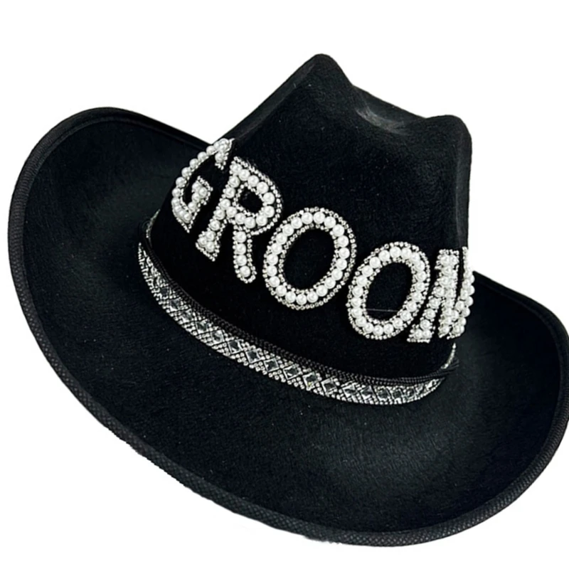 Rhinestones Cowboy Hat for Bridegroom with Artificial Pearl Bridal Shower Cowgirl Hat Carnivals Party Photoshooting Dropshipping