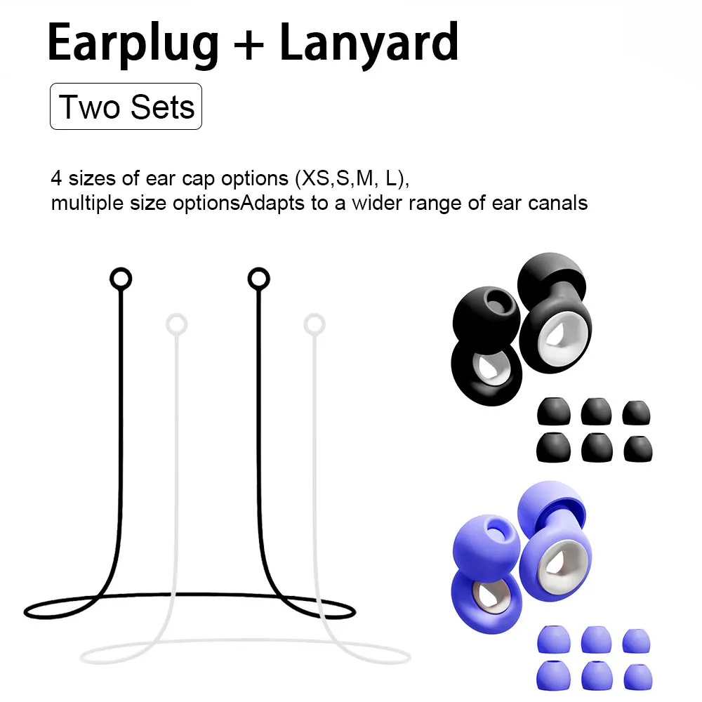 2 Pairs Soft Reusable Silicone Earplugs with Lanyard Waterproof Noise Suppression Ear Guard for Swimming