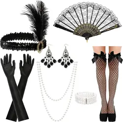 PESENAR 1920s Accessories for Women,Black Flapper Accessories, Roaring 20s Great Gatsby Headband Flapper Costume Accessories