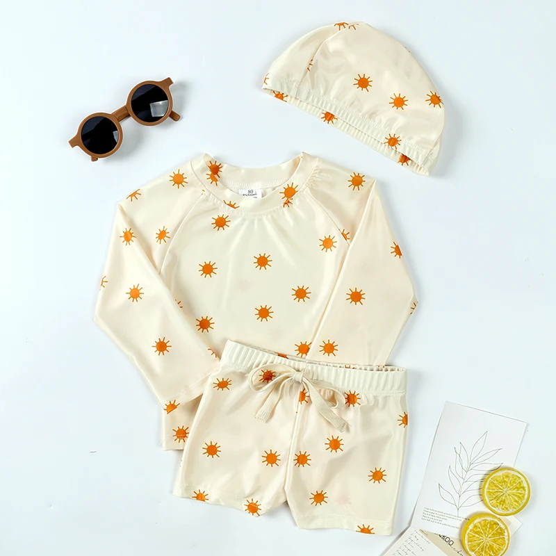 Sommer Kinder Jungen Badeanzüge 1-7T Mode Kinder Surfen Badeanzug Kleinkind Sets Urlaub Strand Hosen Langarm tops mit Hut – Detail 6