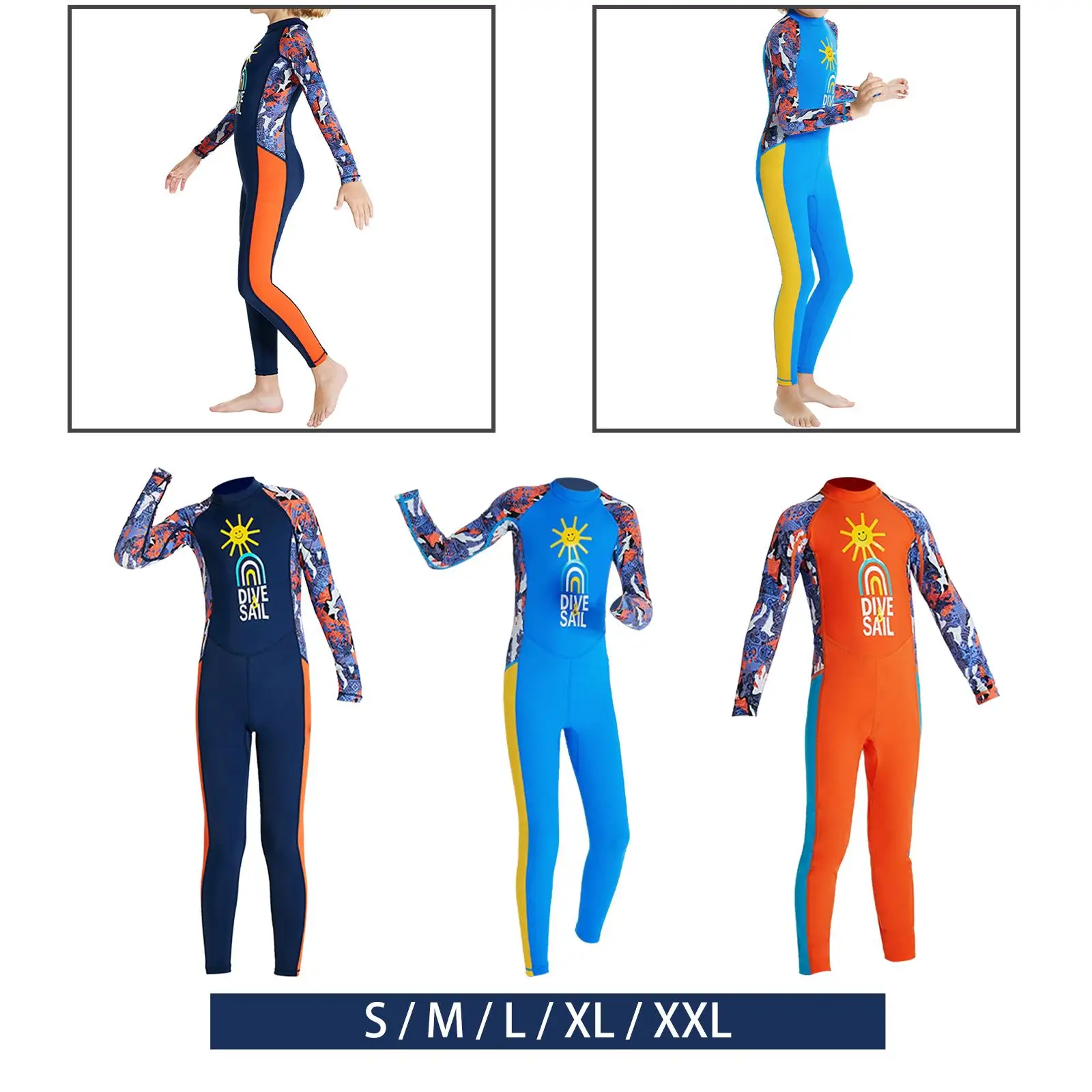 Kids Swimsuits Thermal Fullsuit Keep Warm Back Zipper Quick Drying Kids Boys