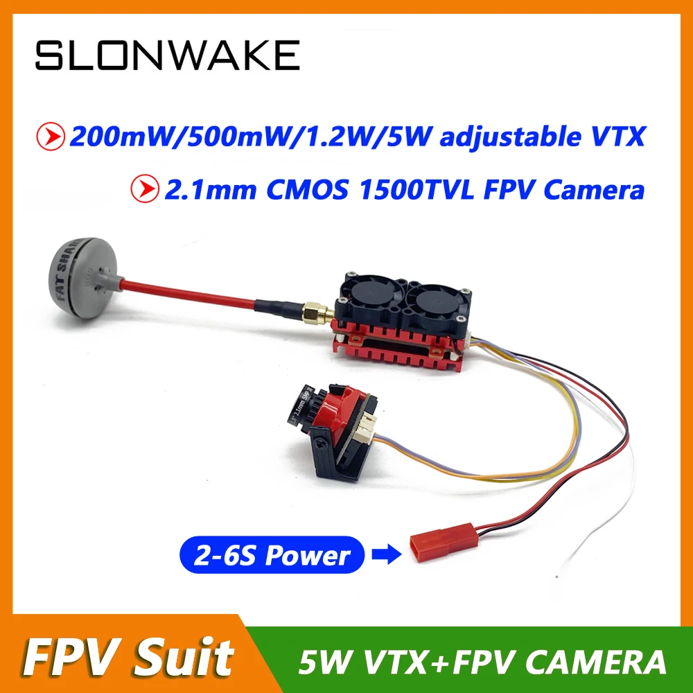 SLONWAKE Fpv 5W VTX adjustable transmitter Upgrade Fat Shark antenna +5.8g 1500TVL camera, analog signal , long-distance UAV