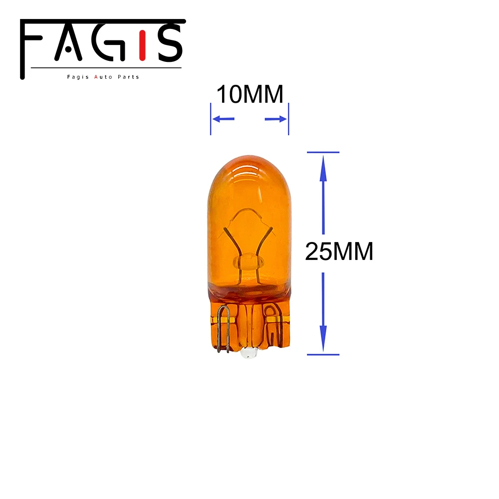 Fagis-Lampe de signalisation Wedge, lumière ambre naturelle, lumière de lecture, dégagement, lampe halogène, T10, 158, 194, WY5W, 12V, 5W, 10 pièces