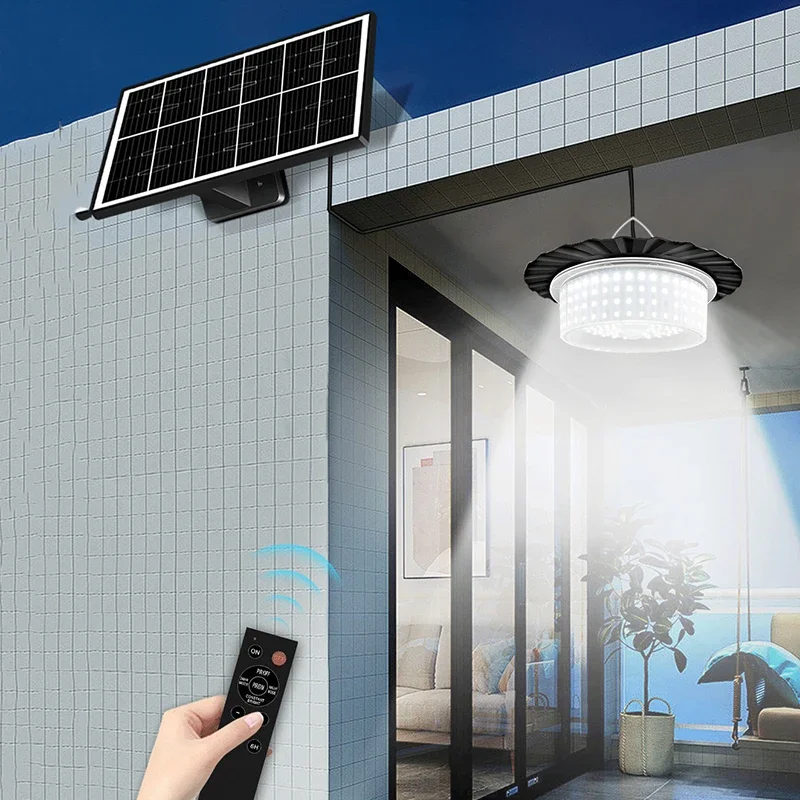 Luz Solar colgante para interior y exterior, 244 LED, 5 modos, Sensor de movimiento, mando a distancia, IP65, impermeable