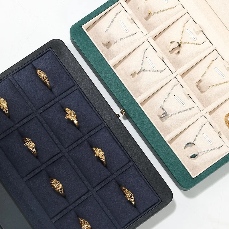 صندوق تخزين المجوهرات الجلدية متعدد الألوان، صندوق عرض الحلقة، صندوق تخزين القلائد الجلدية الراقية، صندوق مجوهرات مصنوع يدويًا #3