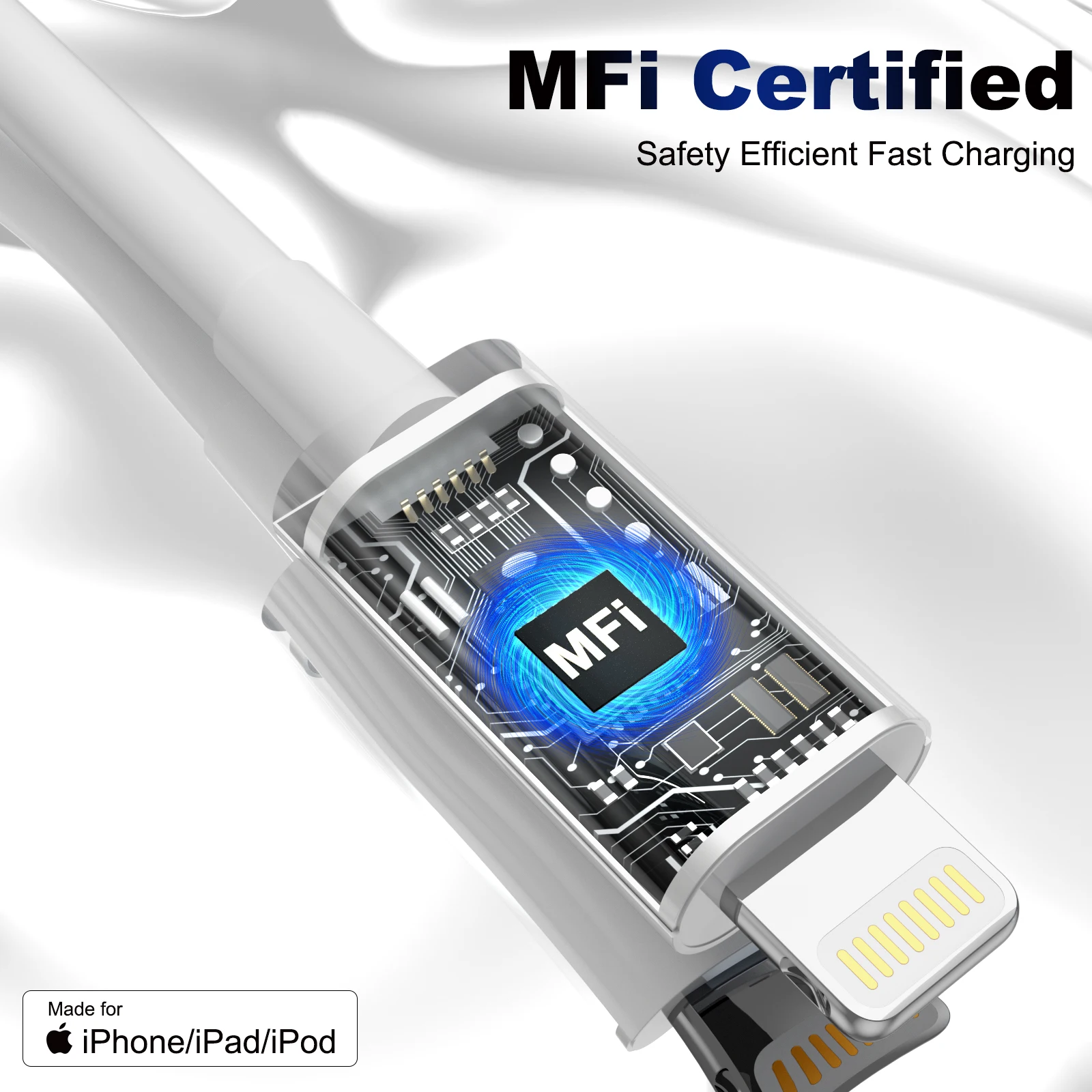 ANSEIP 3Pack USB A to Lightning Cable 2.4A Fast Charging MFi Certified Charger Line For iPhone 14 13 12 11 Charge Data Wire Cord