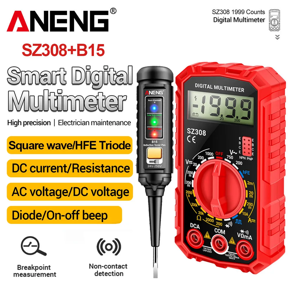 

Digital Multimeter Tester kit 1999 Counts ANENG SZ308+b15 AC/DC Voltage Meter DC Current Multi-function Resistance Tester Tools