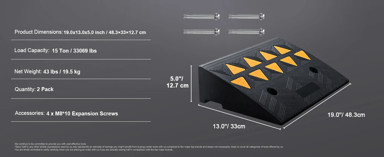 SucceBuy 1/2 Pack Rubber Curb Ramp Threshold Driveway Ramps with Stable Grid Structure for Car Wheelchairs Motorcycles Bikes