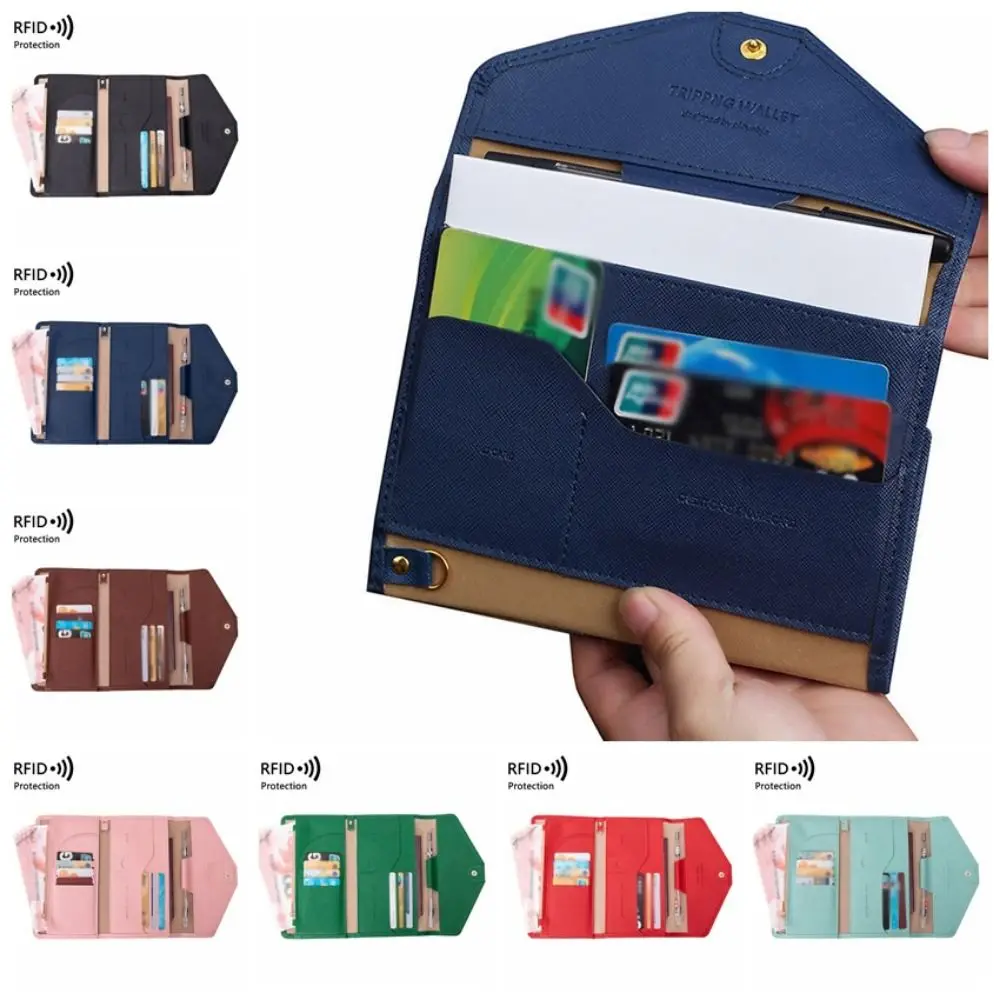 

Portable Passport Wallet Large Capacity Card Case RFID Blocking Wallet Coin Purse Lightweight Folding Travel Pouch Women