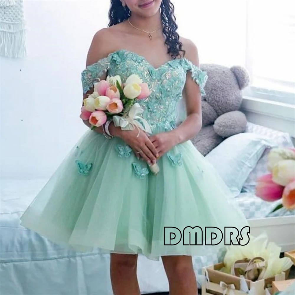 

3D Butterfly Short Homecoming Dresses Sparkly Tulle Prom Dress Teens Off Shoulder DMDRS Dresses for Quinceanera