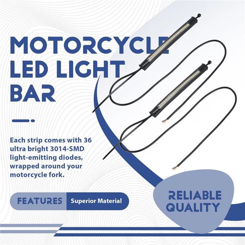 A21F-Flexible Switchback Dual-Color White & Amber Motorcycle LED Fork Turn Signal DRL Daytime Running Light Waterproof