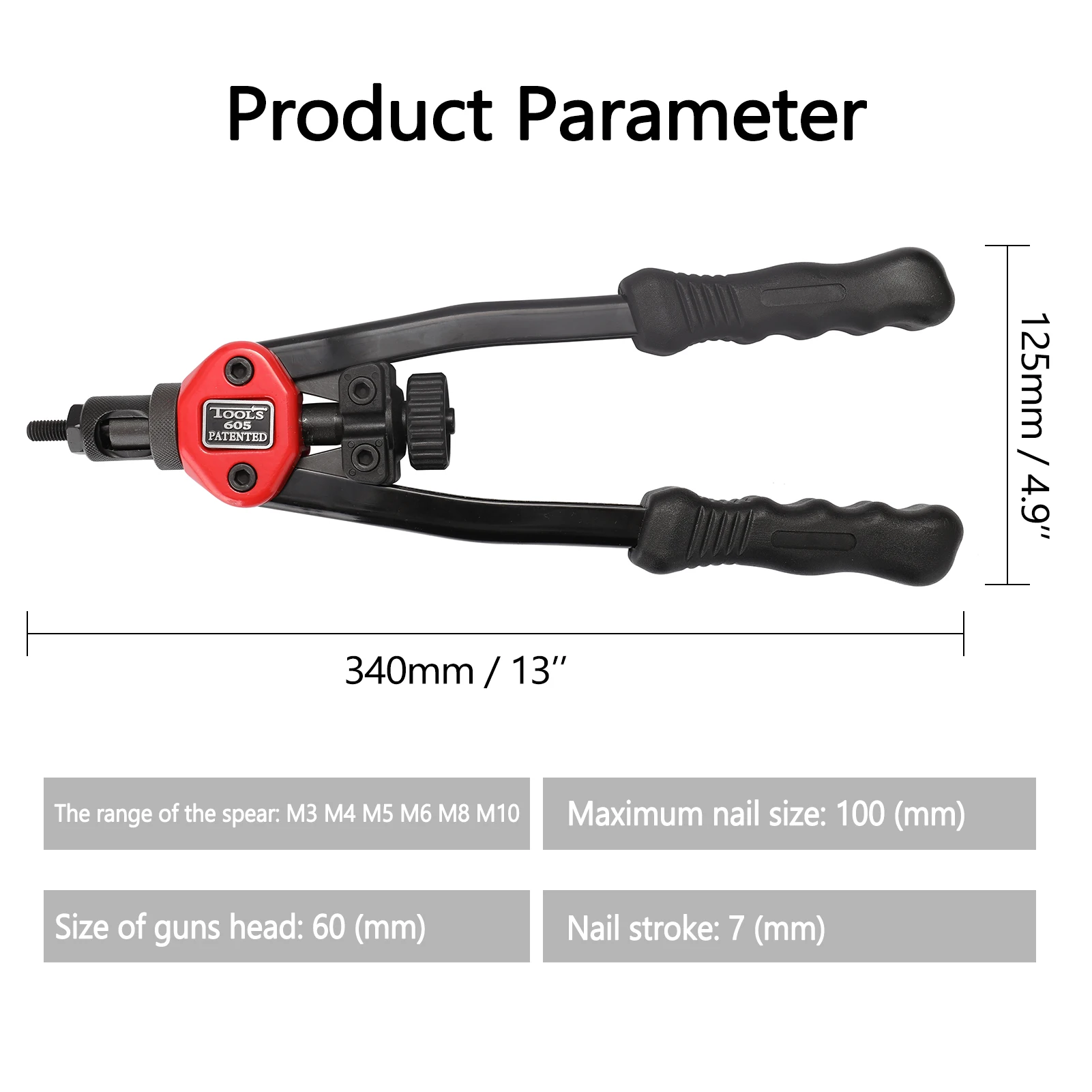 

Labor-saving Hand Riveter BT-605 Manual Rivet Machine Riveting Tools with Nut Dies M3-M10 Riveting Tools with Nut Dies M3-M10
