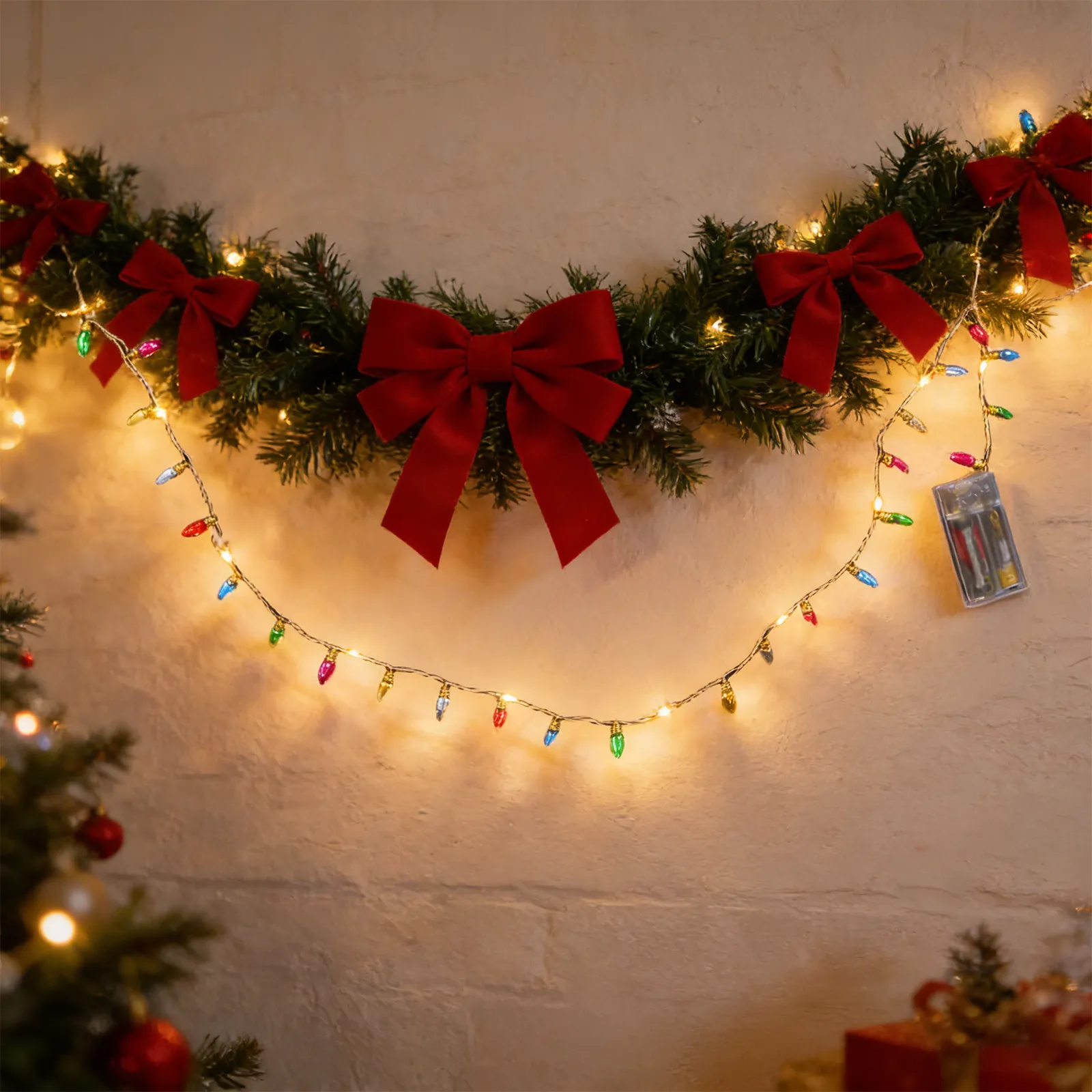 

2Pcs Miniature Christmas String Lights Multicoloured Fake Mini House Light Xmas Fairy Micro Landscape Holiday Decoration