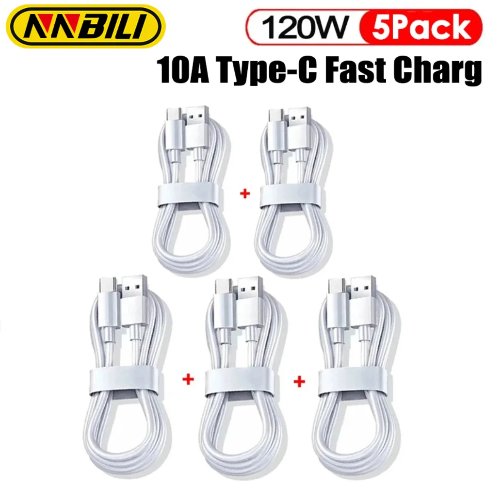 NNBILI 1-5PCS 10A 120W Type C Super Fast Charging Cable Data Cord For Samsung Huawei Xiaomi 14 Redmi Quick Charing USB C Cables