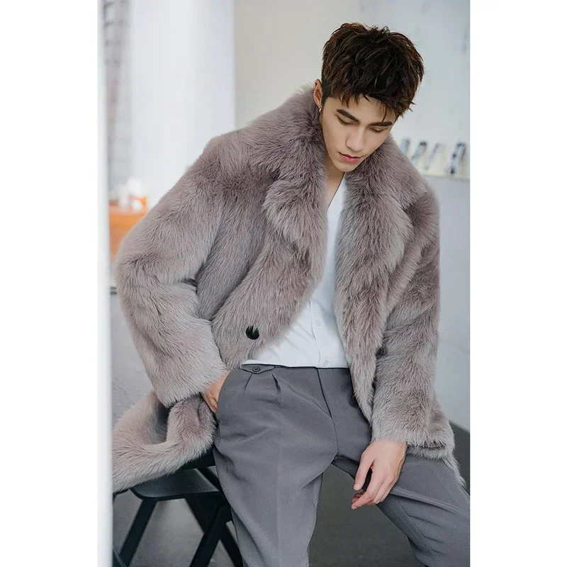 Thick Warm Jacket Autumn Winter Fur Coat Men Black Lapel Luxury Faux Fur Parkas Bontjas Mens Furry Shaggy Outerwear Windbreaker