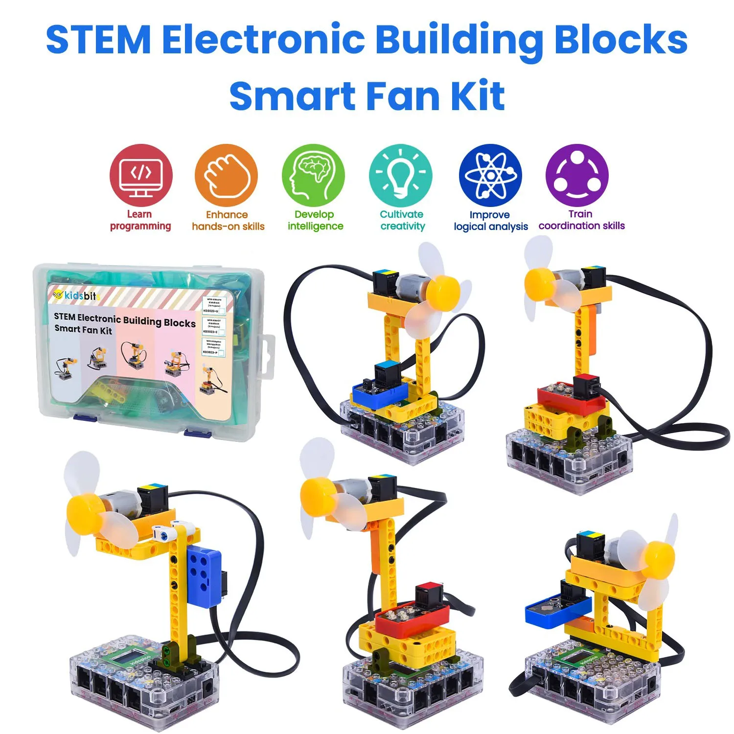 

Kidsbits STEM Electronic Building Blocks Smart Fan Kit Compatible Lego Blocks For Arduino UNO & Pico & Arduino ESP32 Controller