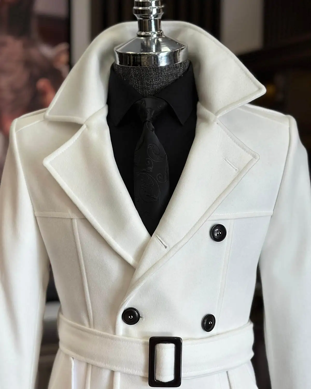 Mens Double Breasted Trench Coat Casual Lapel Collar Business Winter Long