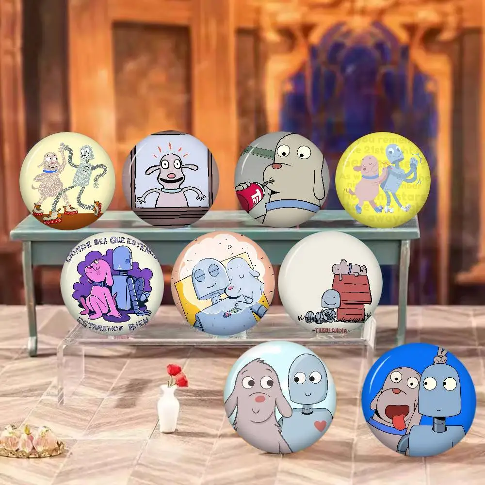 Cartoon Movie Robot Dreams Creative Pins Funny Faces Round Snap-in Brooch Badge Backpack Hat Accessories Jewelry Gifts