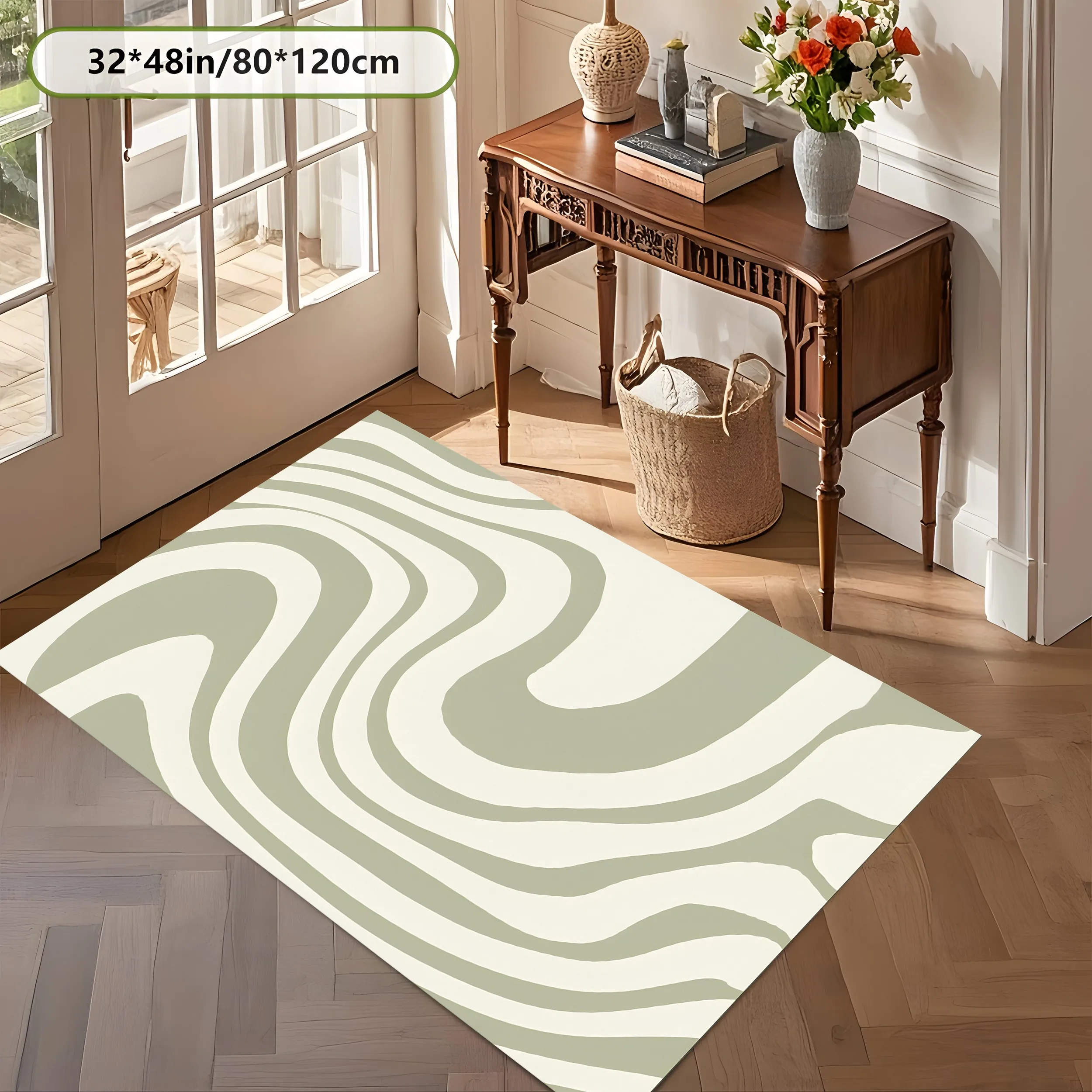 2D Large Carpet Light Green Milk White Flowing Wave Minimalist for Living Room Bedroom