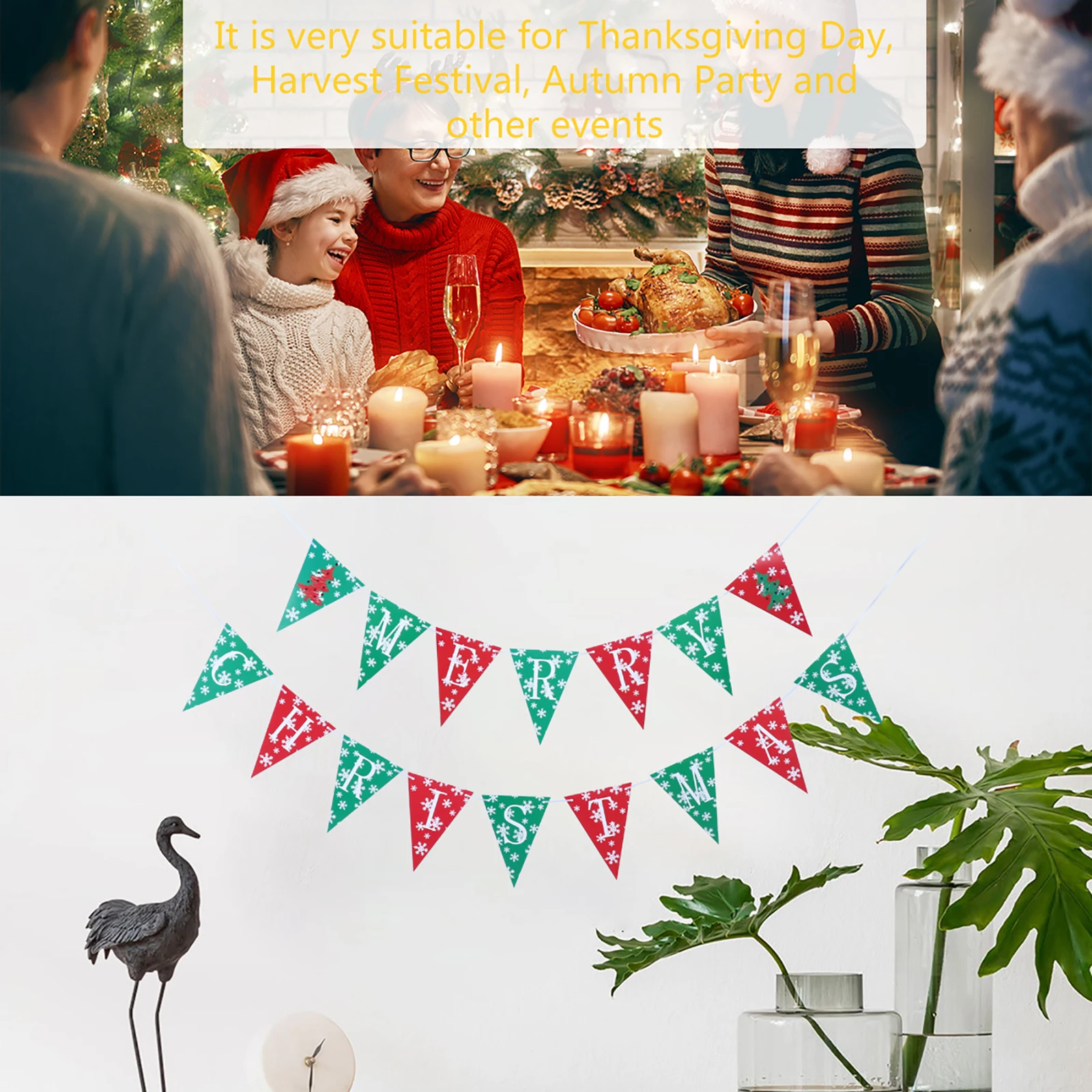 

2 Pcs Winter Christmas Decoration Banner Holiday Bunting Flag Paper Decorations