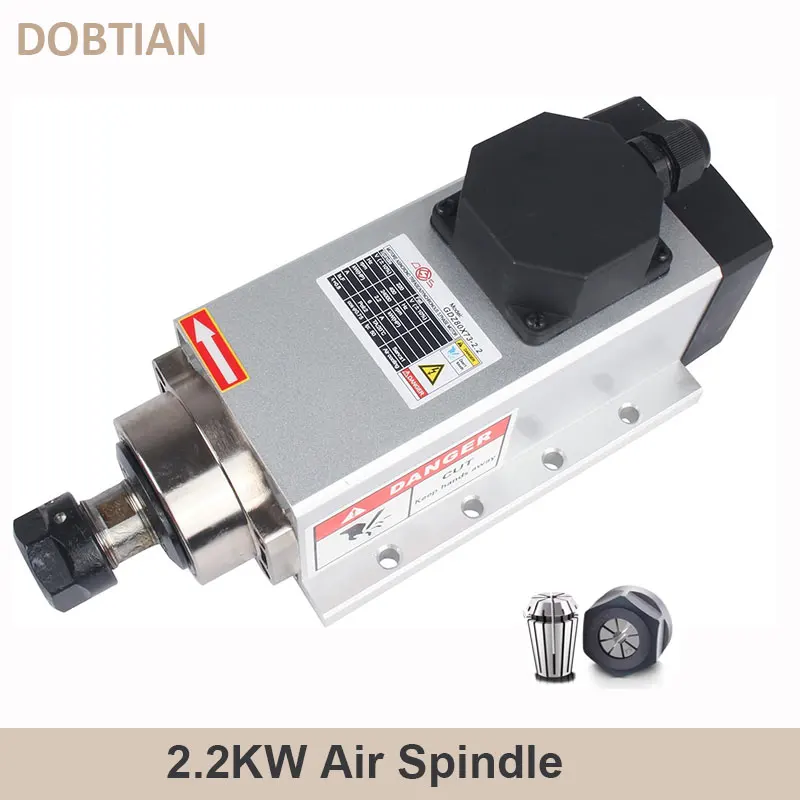 2.2KW 110V 220V 380V 24000rpm 400Hz Square Air Cooled Spindle Motor With ER20 Collect For CNC Wood Working Milling Machine