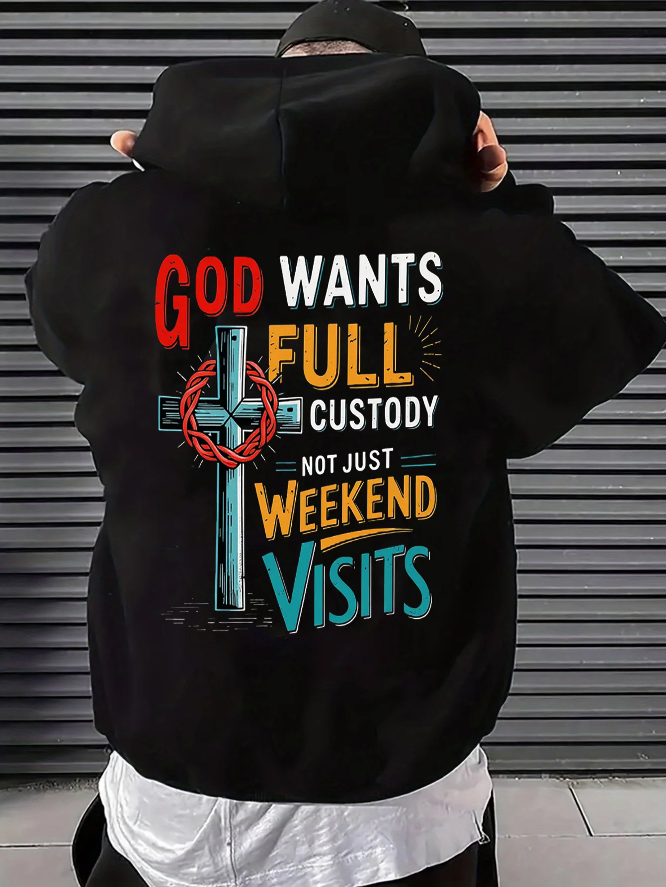 Men's Casual Hoodie God Wants to Provide for You Fully, Not Just for Weekend Visits Cross Quote Style Oversized Long-Sleeve Pullover Machine Washable Casual Fashion Top