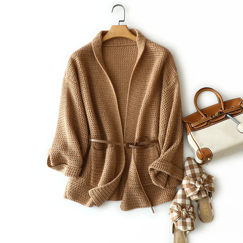 masigoch france autumn winter new hollow designs cozy outerwear 7gg thick knit 100% cashmere open cardigan coat