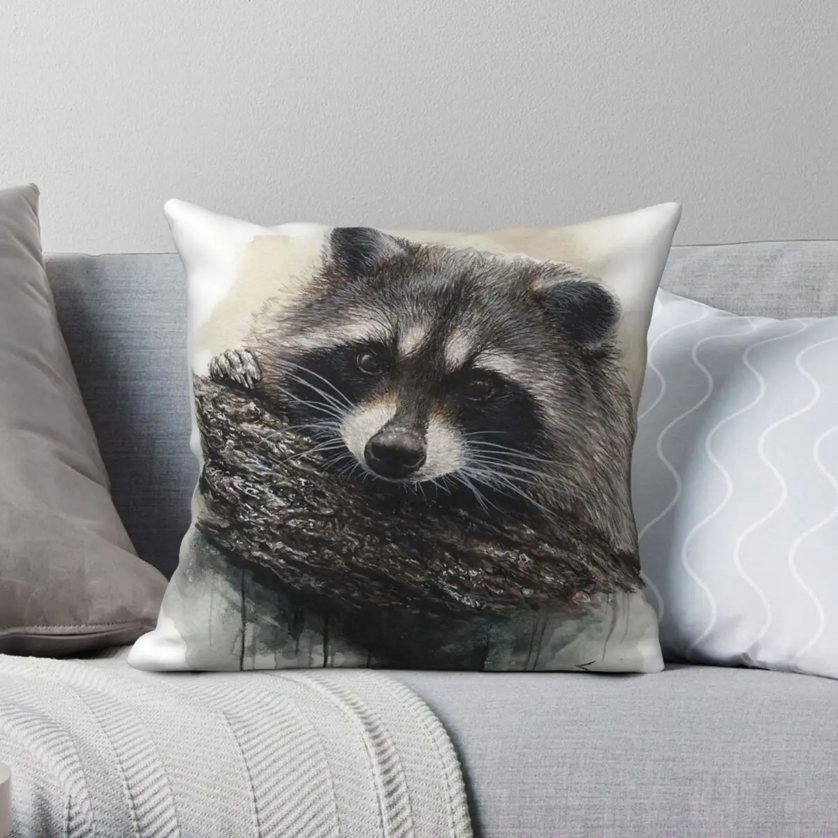 

Raccoon Rough Square Pillowcase Polyester Linen Velvet Creative Zip Decorative Throw Pillow Case Bed Cushion Cover