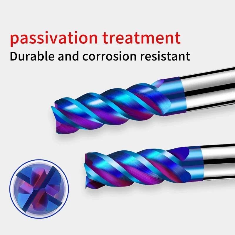 Chowmaster HRC65 Carbide Endmill 1/2/3/4/5/6/7/8/9/10/15/20 mm Blue Coating 4 Flutes Tungsten Steel Milling Cutter for Steel