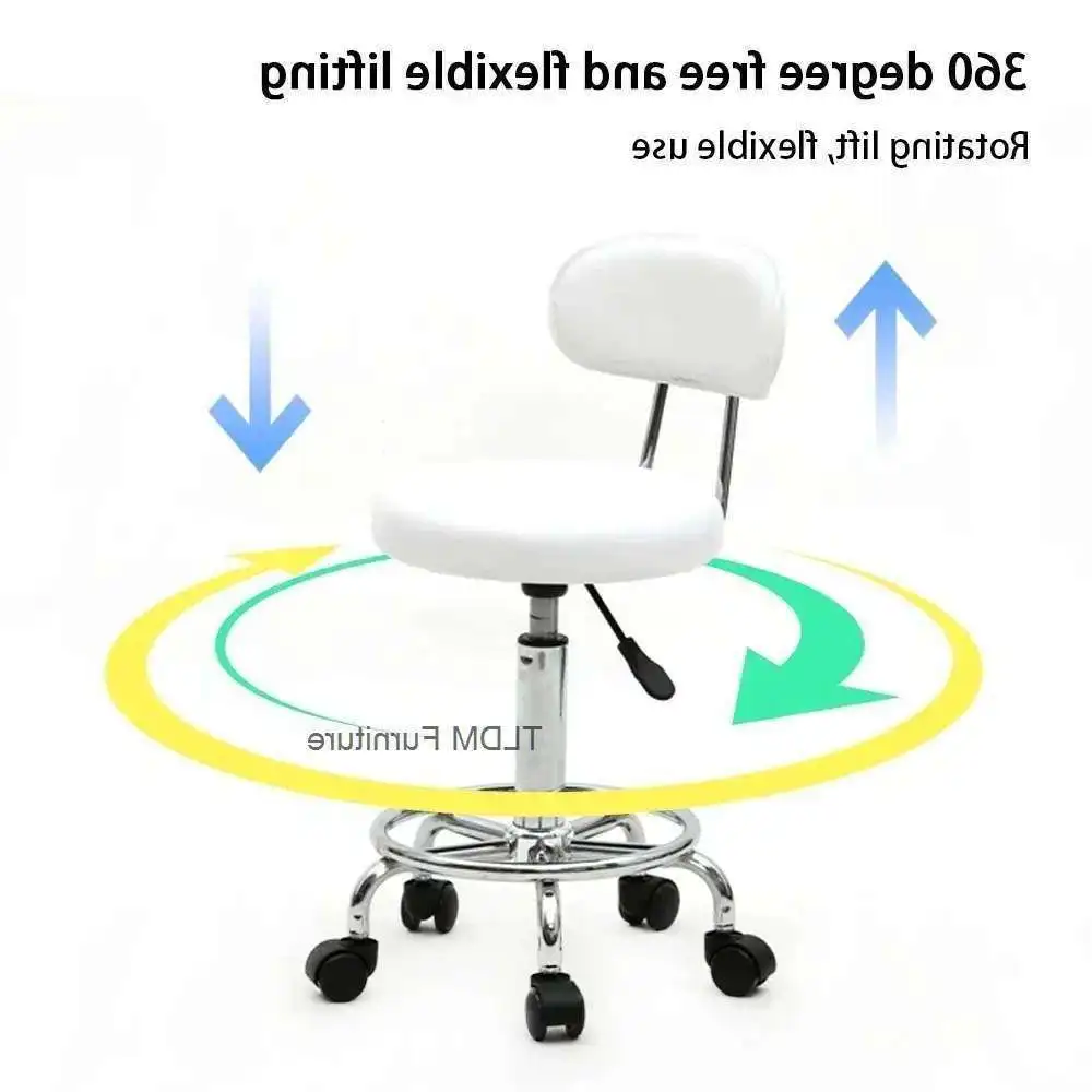 

Round Shape Adjustable Salon Stool with Back and Line White Taburete Con Ruedas Cadeira De Barbeiro Salon Equipment Furniture