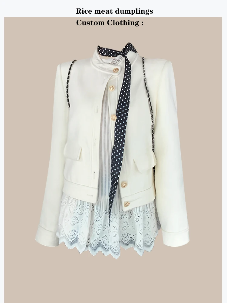 

Elegant Short Outerwear Korean Style Precision Fashion Shoulder Ladies Coat Anti-Wrinkle Polyester Nylon Composite Fiber