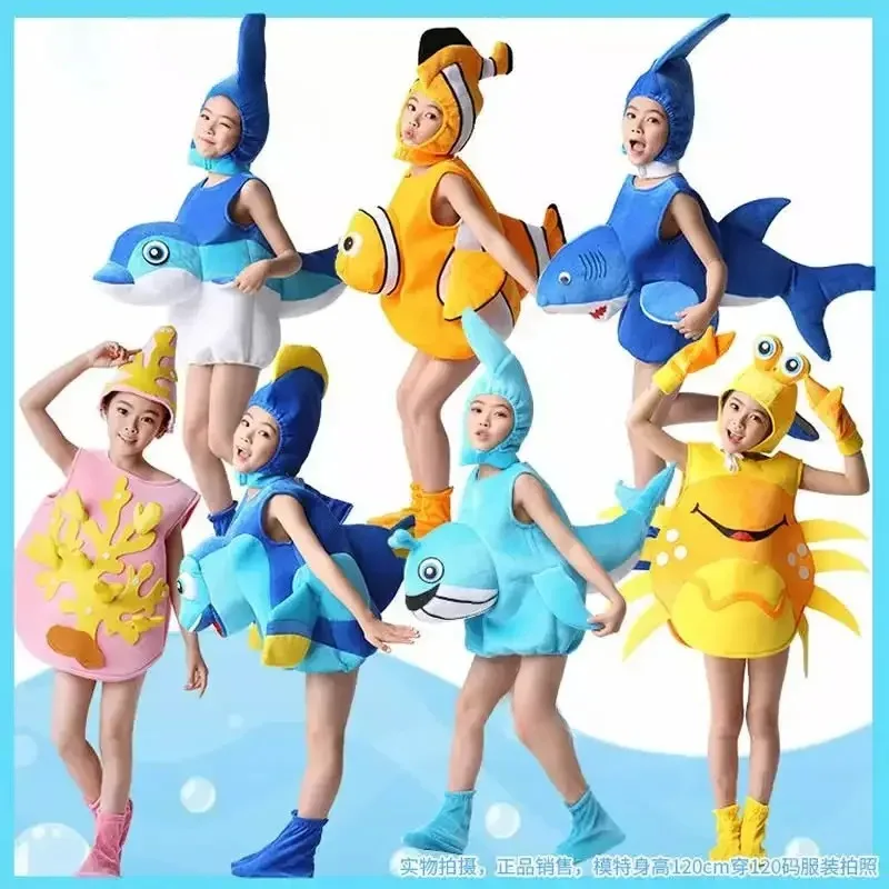 Adult Child Marine Life Cosplay Costume Performance Clothing Set Hat Clothes Shoe Kids Anime Starfish Octopus Hippocampu Dolphin