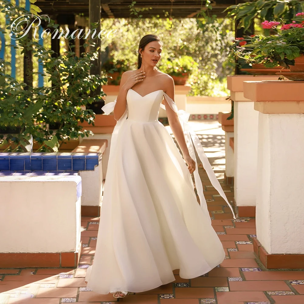 Elegantes A-Linie-Hochzeitskleid mit V-Ausschnitt, schulterfrei, Schleife, für Damen, 2026, Falten, Sweep-Zug, offener Rücken, Vestidos de Novia, individuell gestaltet