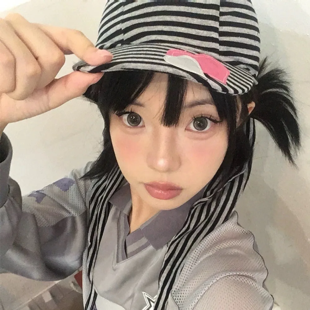 

Cute Rabbit Bunny Ears Baseball Cap Y2K Cotton Lop Ear Cap Retro Sunscreen Heart Stripe Hat Street