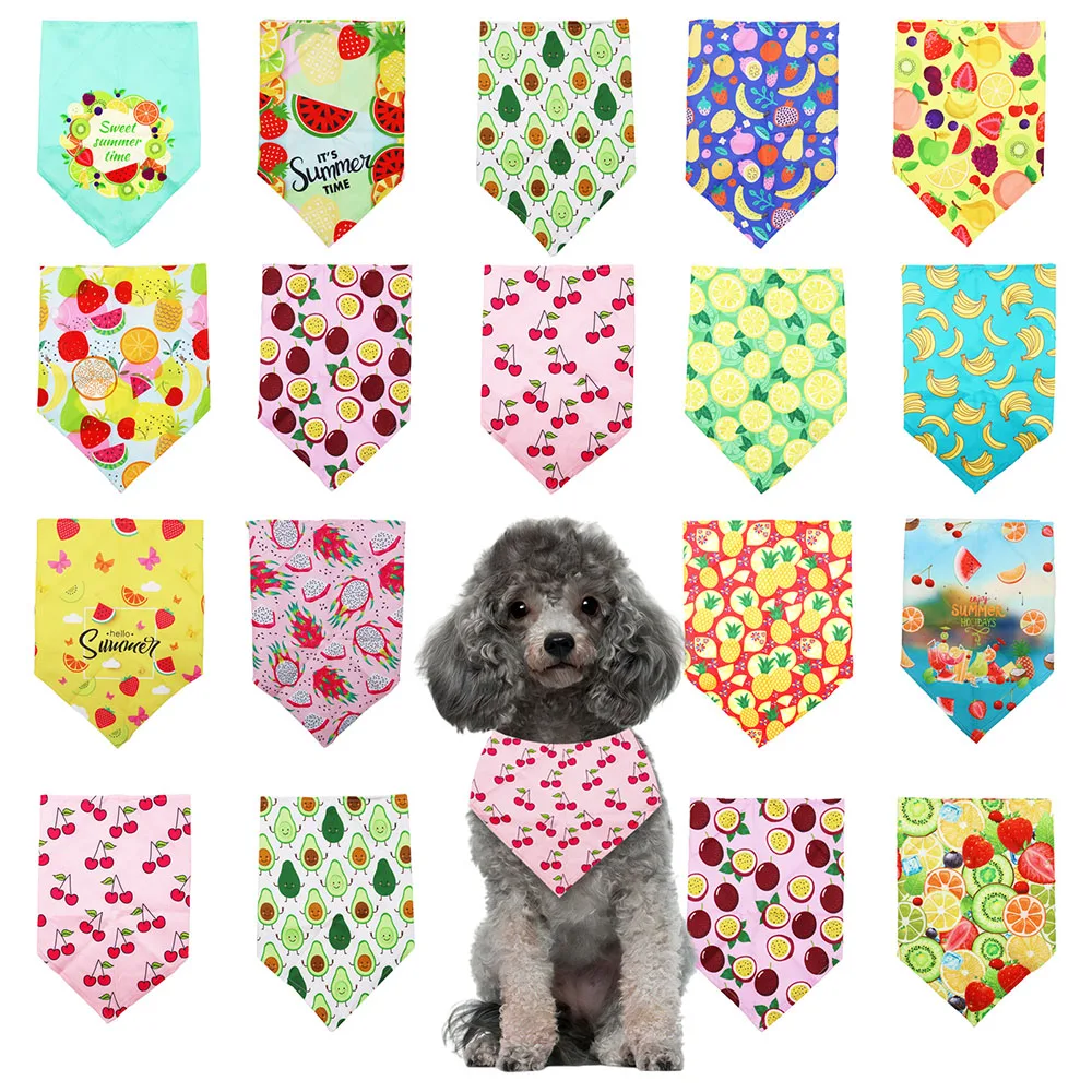 

50pcs Bulk Dog Bandana Summer Dogs Scarf Fruit Sytle Small Dog Puppy Bibs Large Dogs Bandanas Pet Grooming Accessories