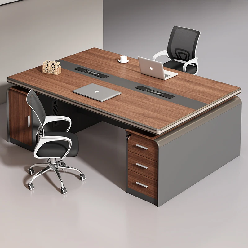 

Desk double face-to-face aluminum alloy hemming manager's room boss table and chair combination two-person computer desk