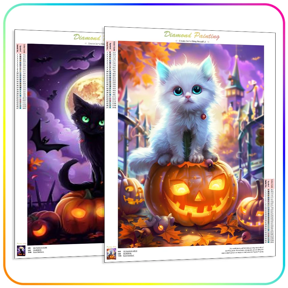 

RUOPOTY-5D Diamond Painting Kit Halloween Cat Pumpkin Drill Crystal Cross Stitch Kit Printed Dimond Art Paintings Diy Decoration