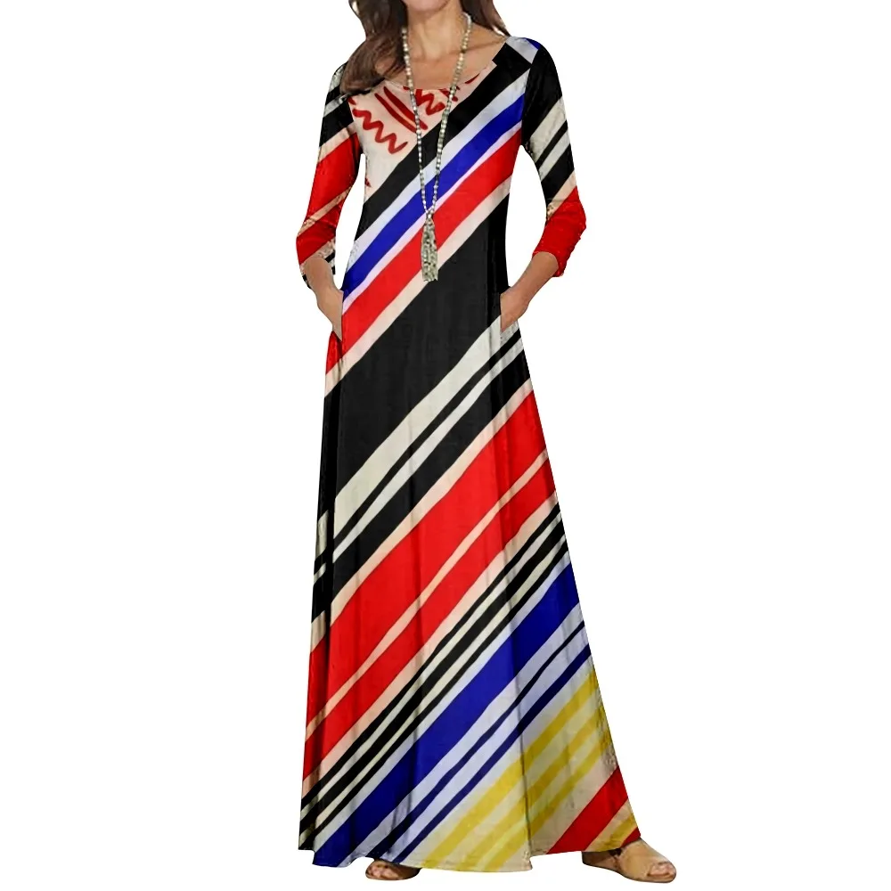 

Maxi Dresses For Women SOJINM Stripe Printed Long Sleeve Women Causal Autumn Dress Long Dresses Bohemia Streetwear 2XL