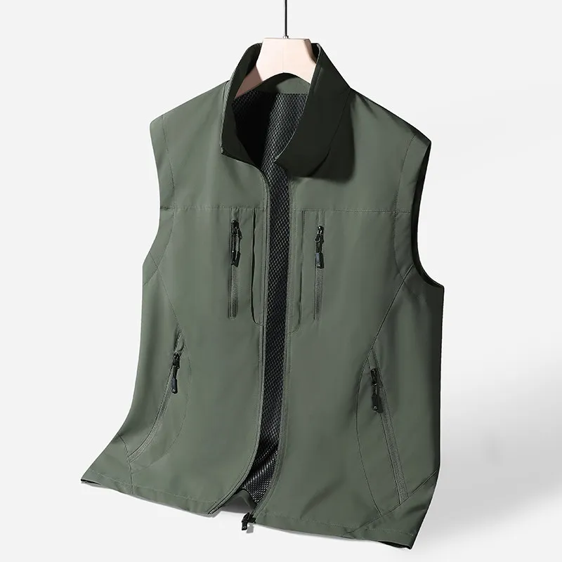 

Men's Faionable Ci Sle Zipper Stand Collar Vest Spring Autumn Outdoor Casual Sports Windproof Polyester Fiber Jaet
