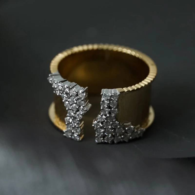 Aazuo Luxury Jewely Real 18K Yellow Gold  Natrual Diamonds Vintage Style OL Lines Open Rings Gift For Woman Birthday Party Au750