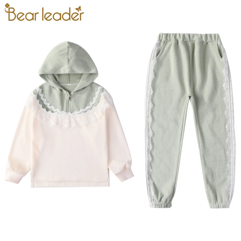 

Bear Leader 4-13 Y Girls Clothing Sets Autumn New 2023 Sports Suits Fashion Lace Sweatshirt Top Casual Pants 2pcs Set for Teen