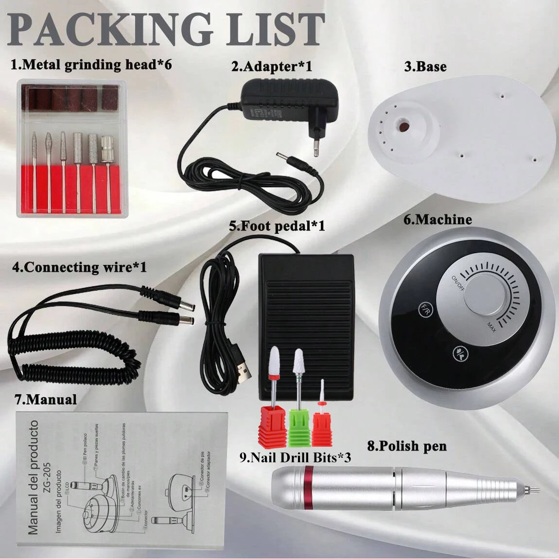 45000 دورة في الدقيقة المهنية الكهربائية مسمار الحفر آلة أظافر منخفضة الضوضاء الأظافر ساندر مجموعة صالون الأظافر الملمع أدوات المعدات #5