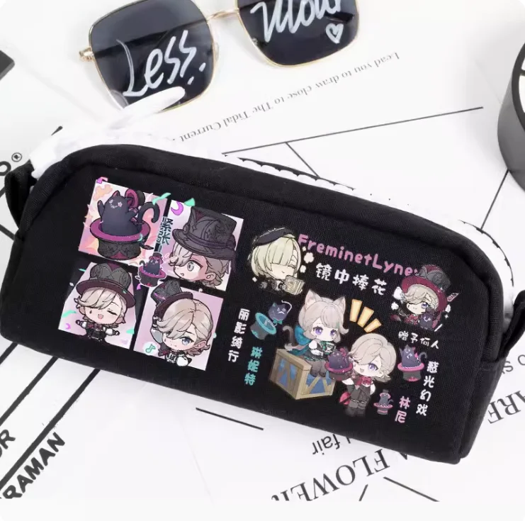 Imagem -02 - Anime Genshin Impact Lyney Pencil Case Oxford Canvas Storage Bolsa Pencil Box School Pen Bolsa 2104