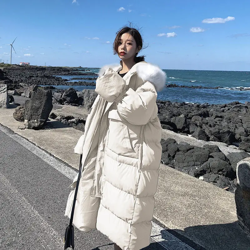 2023 New Women Down Cotton Coat Winter Jacket Female Loose Large Size Parkas Hooded Large Fur Collar Outwear Thick Warm Ouycoat