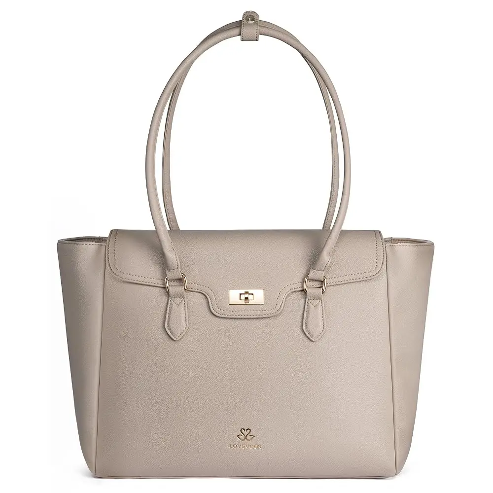 

Laptop Bag for Women Soft Leather Work Bag, Office Shoulder Tote Purse Professional Briefcase with Flap Design