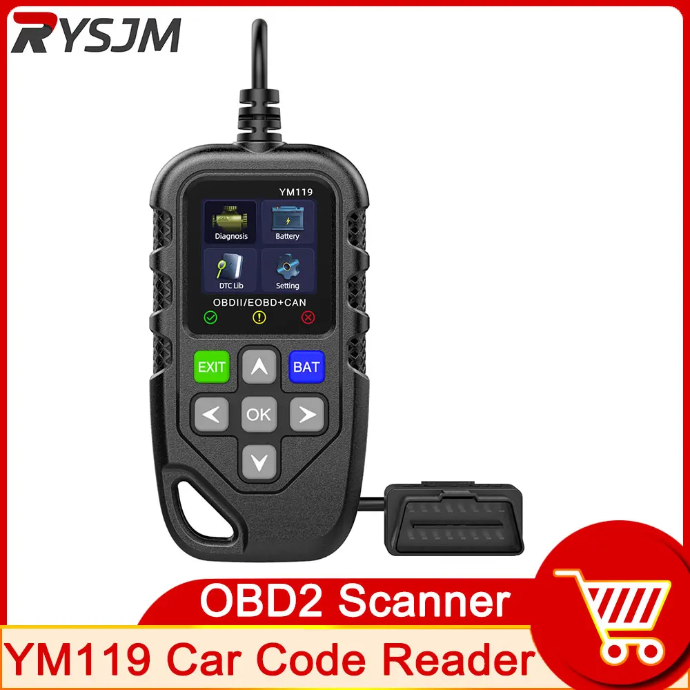 YM119 Car Auto Diagnostic Tool Multi-language OBD2 Code Reader Work for All Cars Black Clear/Erase Codes OBDII Scanner