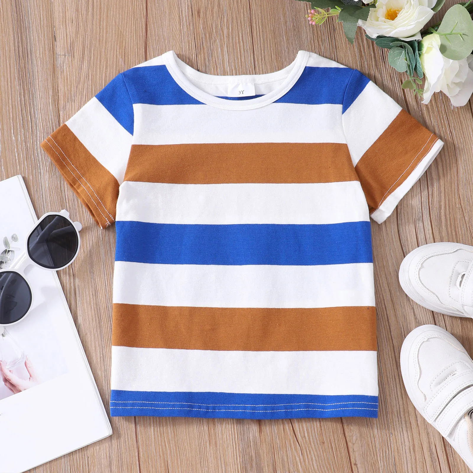 Tshirt Kids For 2-7Y Summer Boys Girls Short Sleeve Rainbow Stripes Top Casual Cotton Children Clothing Tops Baby Kid T-shirt