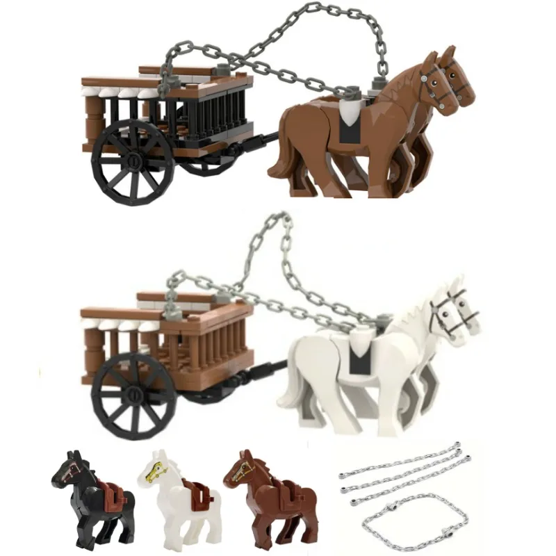 Newly released MOC Military Scene Building Kit: War Horse Chain Cart Model with Assembled Parts-Ideal Boy's Holiday Gift