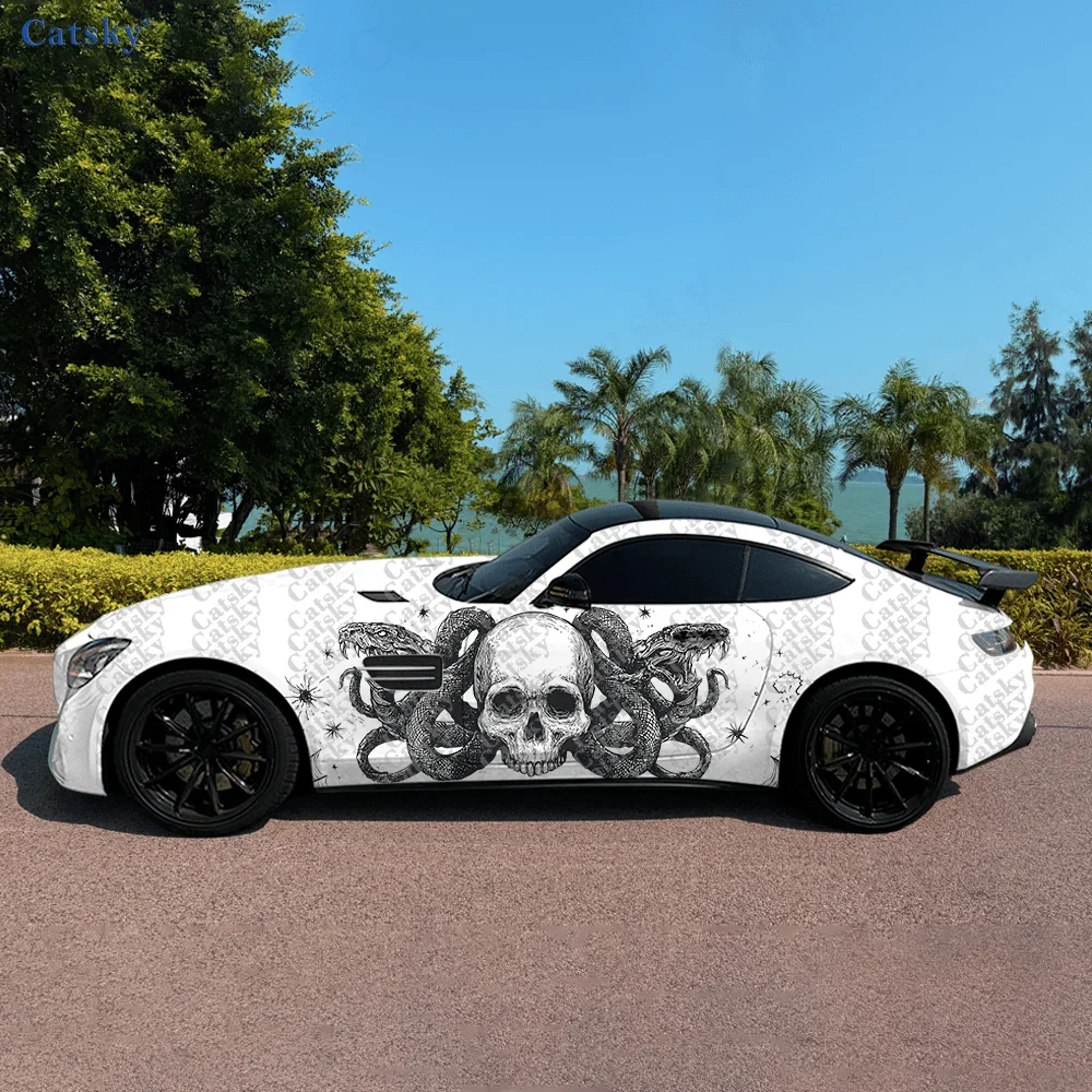 Dark Fantasy Snake Skeleton Car Side Sticker Decor,PVC Waterproof Scratch Resistant Decal, Car Protection, Auto Accessories Gift