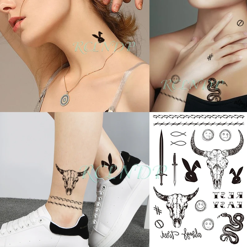 Waterproof Temporary Tattoo Sticker Sword Bull Head Snake Animal Letter Symbol Fake Tatto Flash Tatoo Art for Kids Women Men